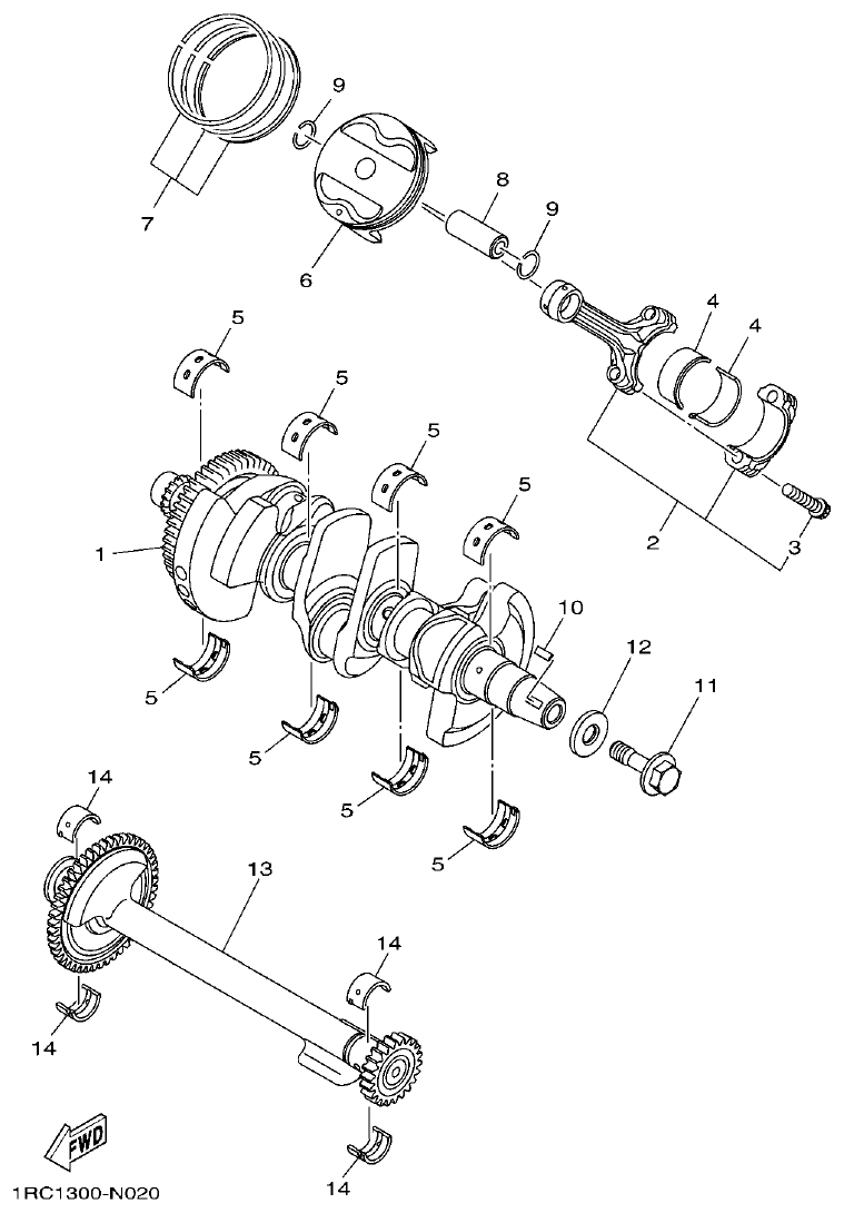Yamaha MT-09 CRANKSHAFT & PISTON parts diagram
