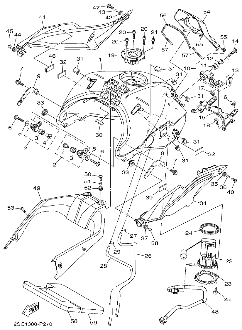 Yamaha MT-09 FUEL TANK parts diagram