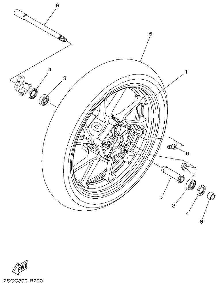 Yamaha MT-09 FRONT WHEEL parts diagram