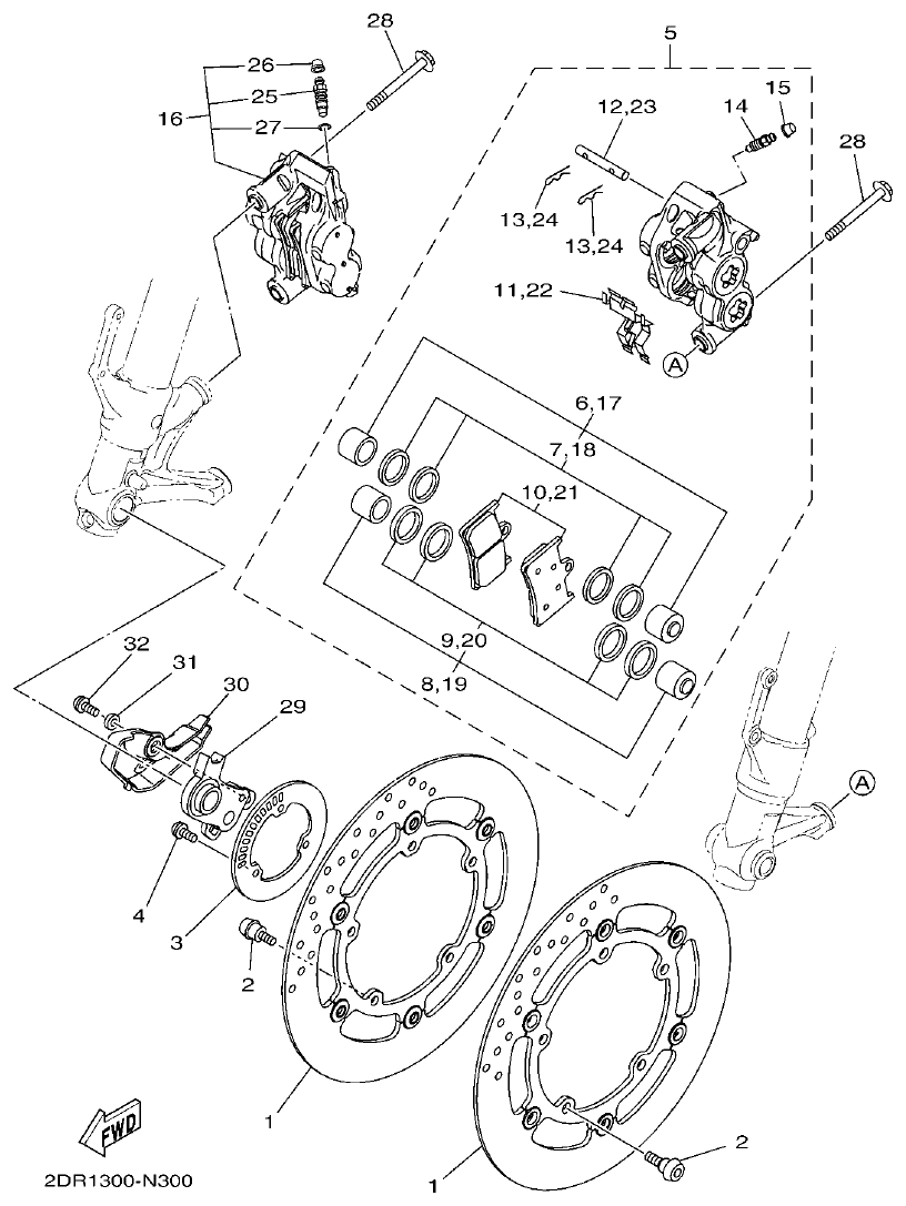 Yamaha MT-09 FRONT BRAKE CALIPER parts diagram