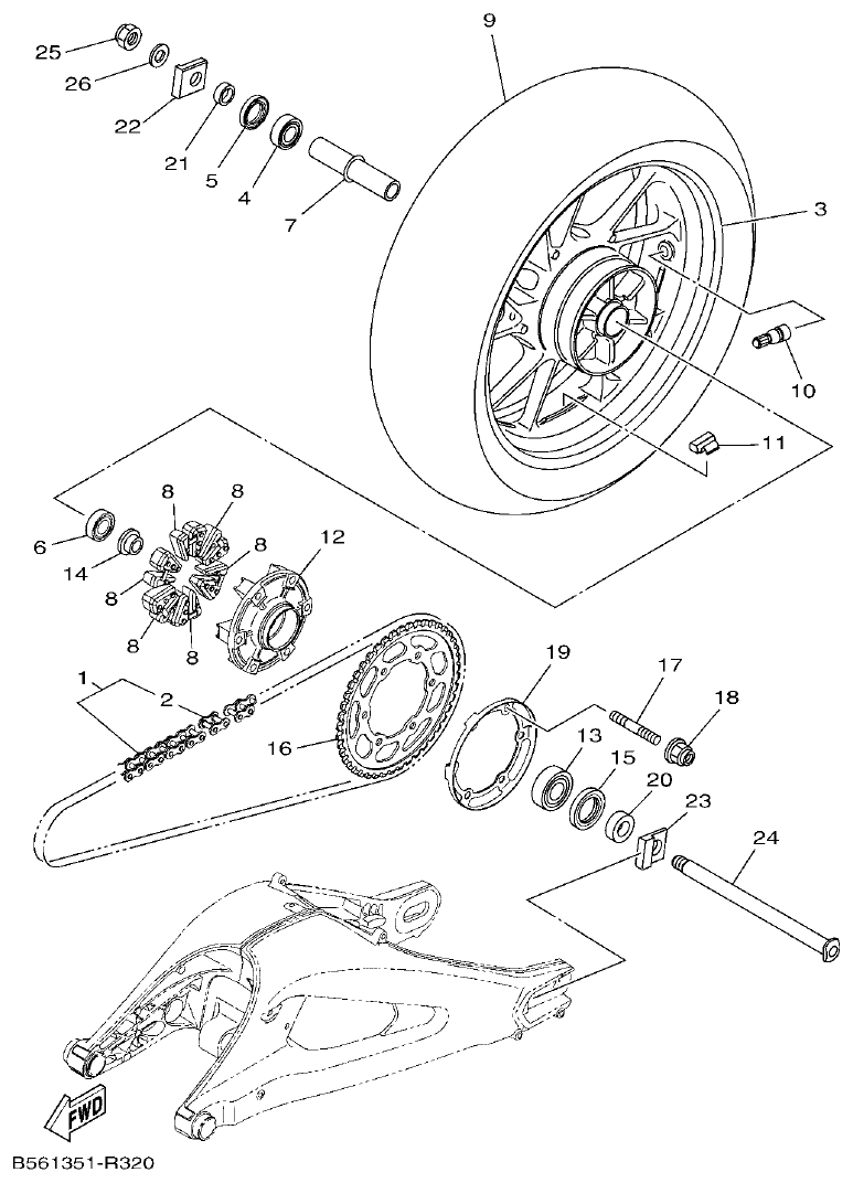 Yamaha MT-09 REAR WHEEL parts diagram