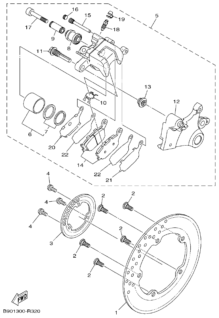 Yamaha MT-09 REAR BRAKE CALIPER parts diagram