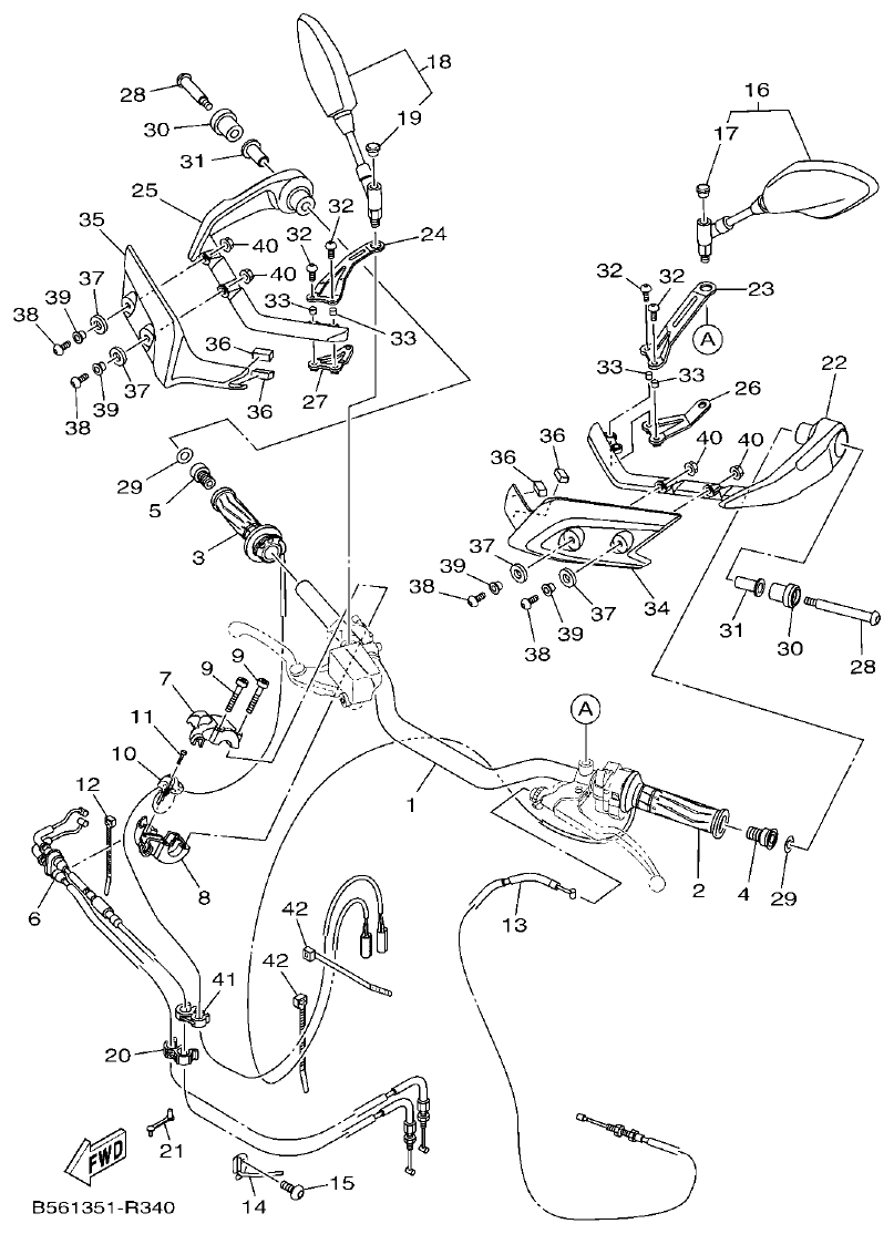 Yamaha MT-09 STEERING HANDLE & CABLE parts diagram