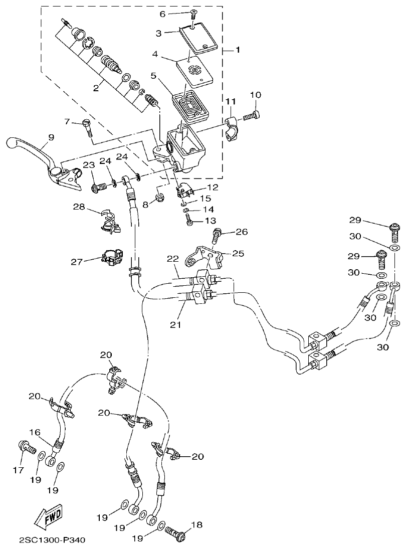 Yamaha MT-09 FRONT MASTER CYLINDER parts diagram