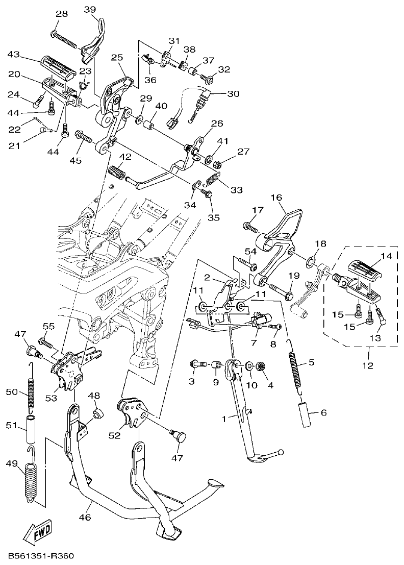Yamaha MT-09 STAND & FOOTREST parts diagram