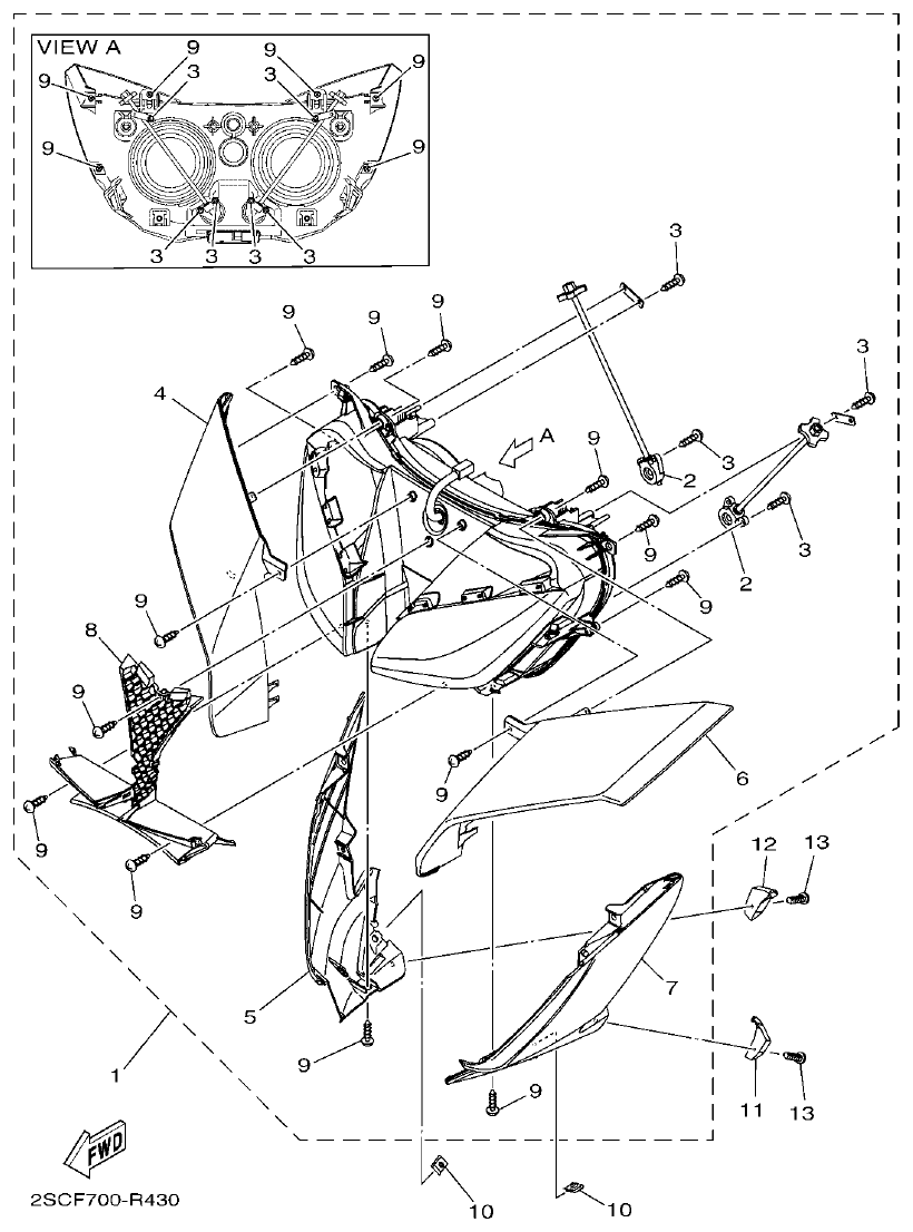 Yamaha MT-09 HEADLIGHT parts diagram