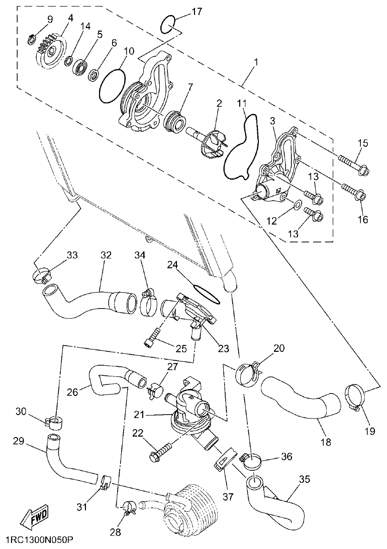 Yamaha MT-09 WATER PUMP parts diagram
