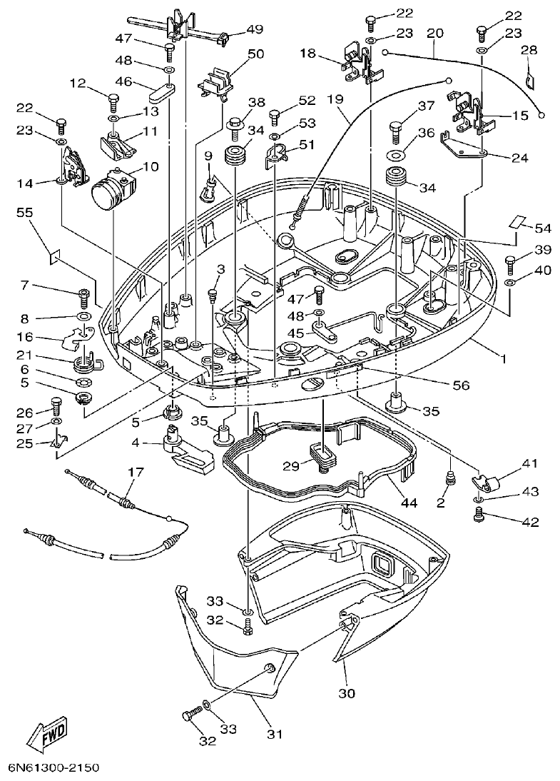 Yamaha 115CETO, 130BETO BOTTOM COWLING parts diagram