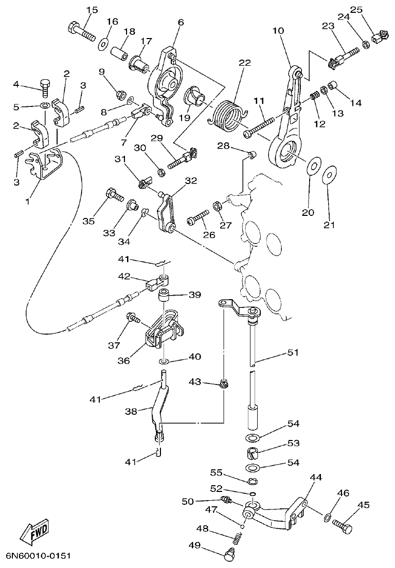 Yamaha 115CETO, 130BETO CONTROL parts diagram