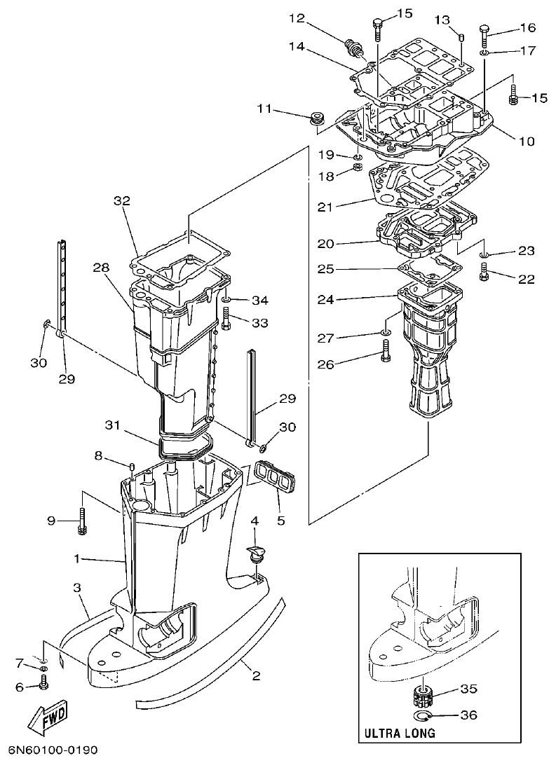 Yamaha 115CETO, 130BETO UPPER CASING parts diagram