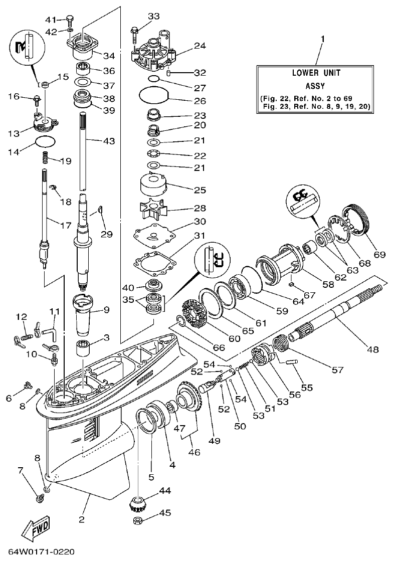 Yamaha 115CETO, 130BETO LOWER CASING. DRIVE 1 parts diagram