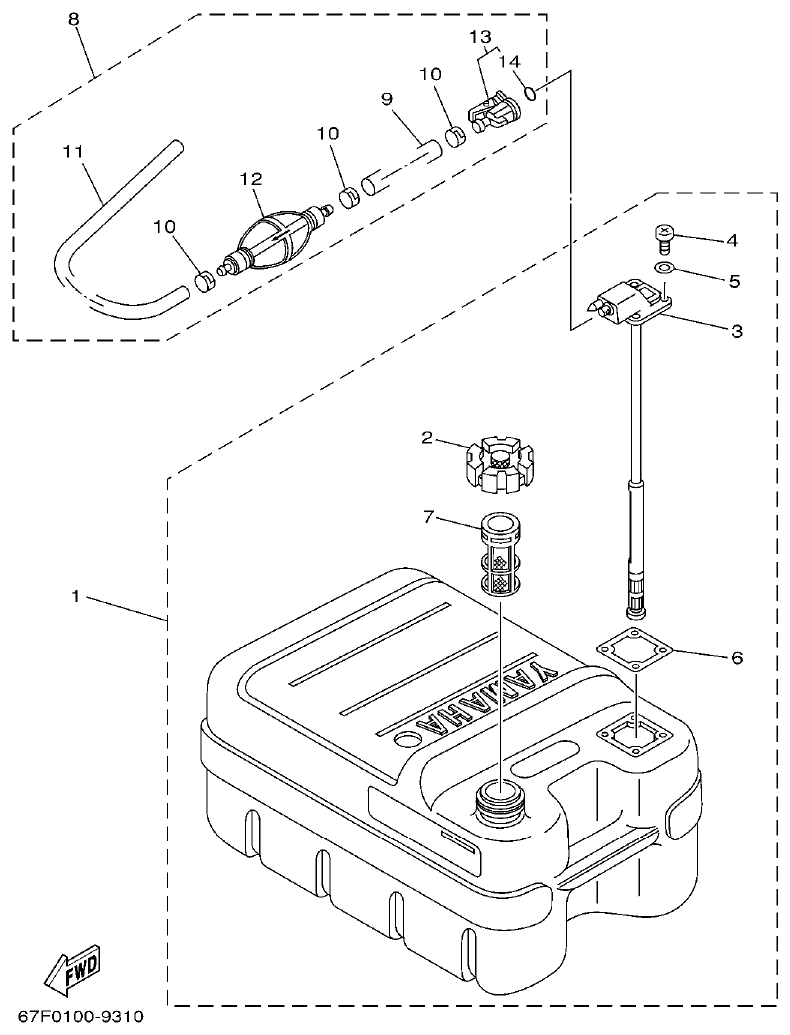 Yamaha 115CETO, 130BETO FUEL TANK parts diagram