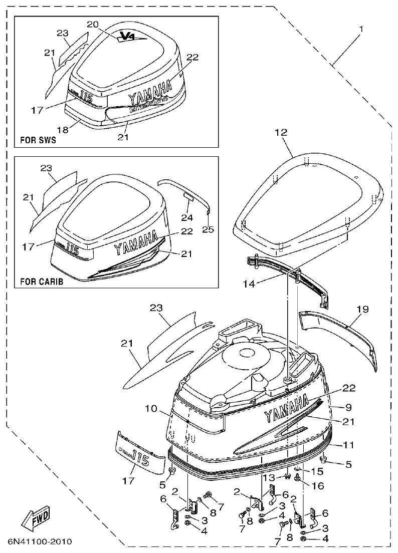 Yamaha L130BETO TOP COWLING parts diagram