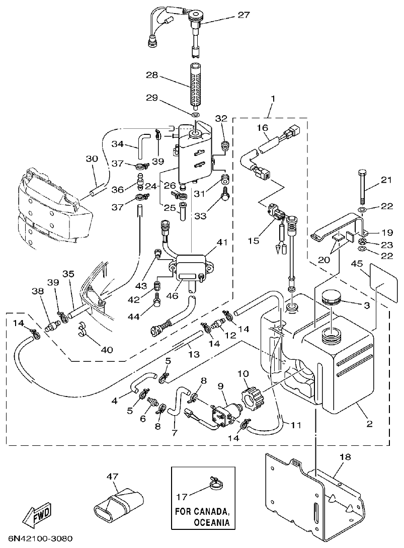 Yamaha L130BETO OIL TANK parts diagram