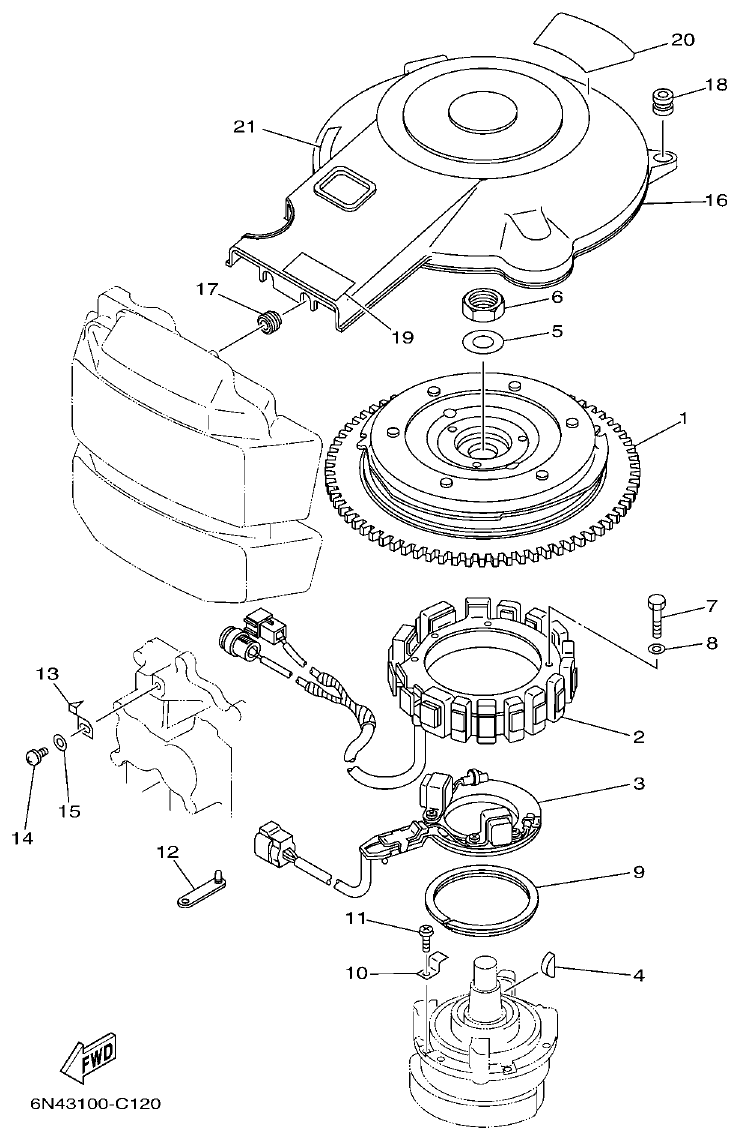 Yamaha 115C, 130B, L130B, L130BETO GENERATOR parts diagram