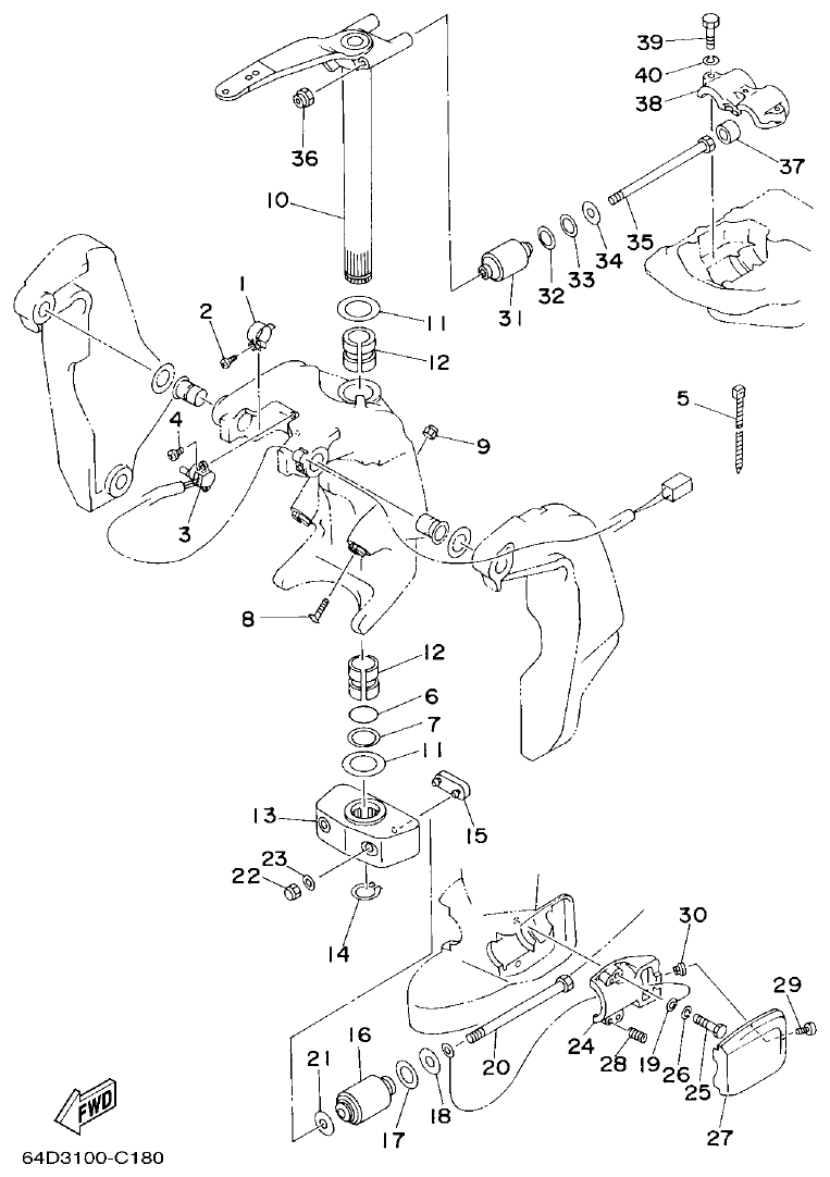 Yamaha 115C, 130B, L130B, L130BETO BRACKET 2 parts diagram