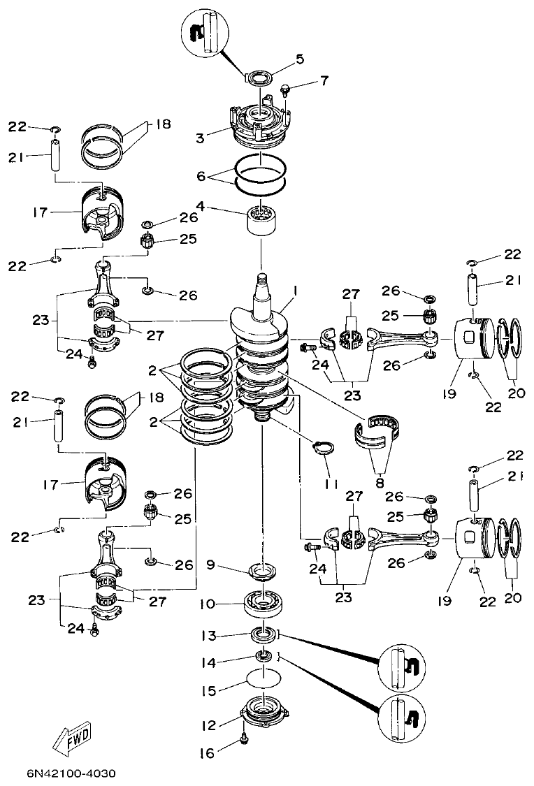 Yamaha 115C, 130B, L130B, L130BETO CRANKSHAFT. PISTON parts diagram