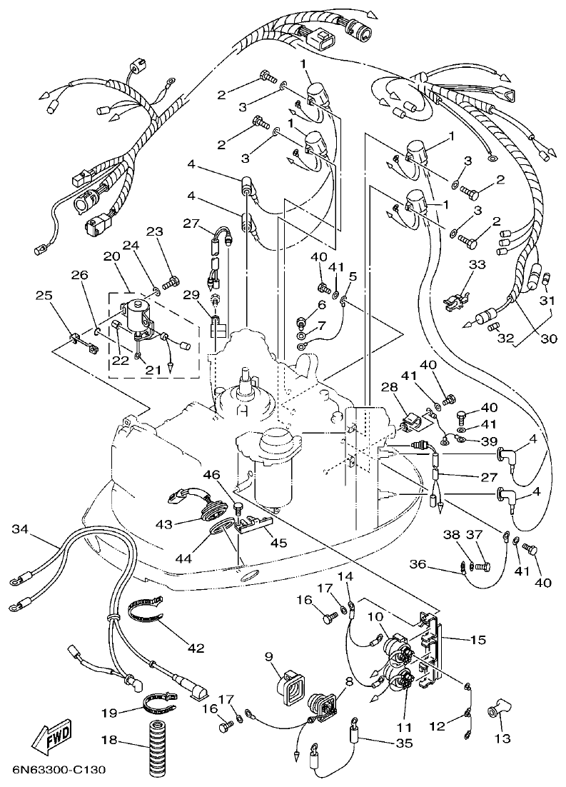 Yamaha 115CETO, 130BETO ELECTRICAL 2 parts diagram