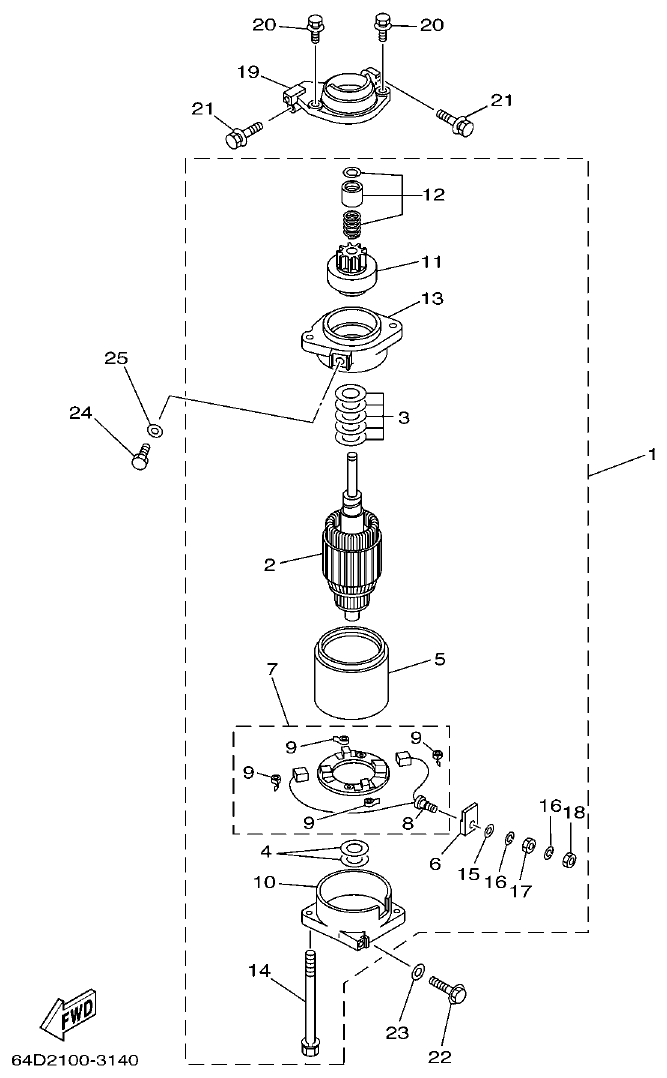 Yamaha 115CETO, 130BETO STARTING MOTOR parts diagram