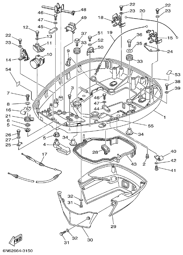 Yamaha 115CETO, 130BETO BOTTOM COWLING parts diagram