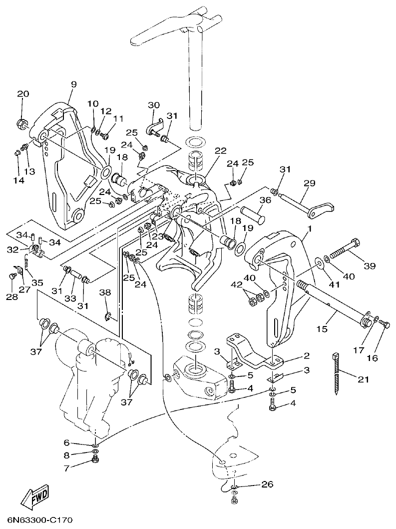 Yamaha 115CETO, 130BETO BRACKET 1 parts diagram