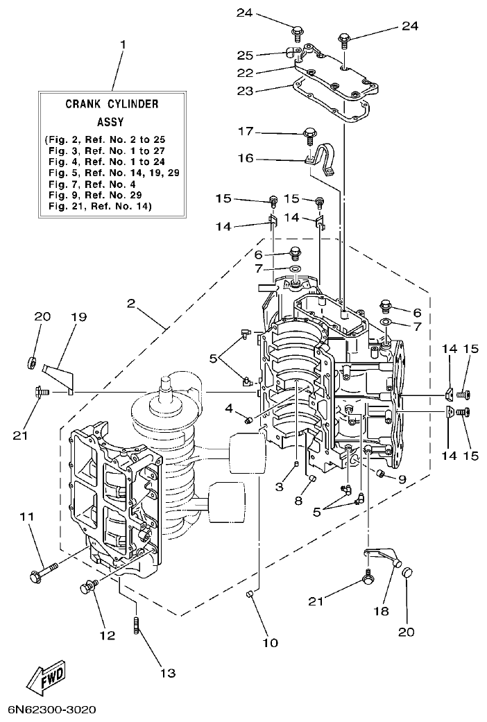 Yamaha 115CETO, 130BETO CYLINDER & CRANKCASE 1 parts diagram
