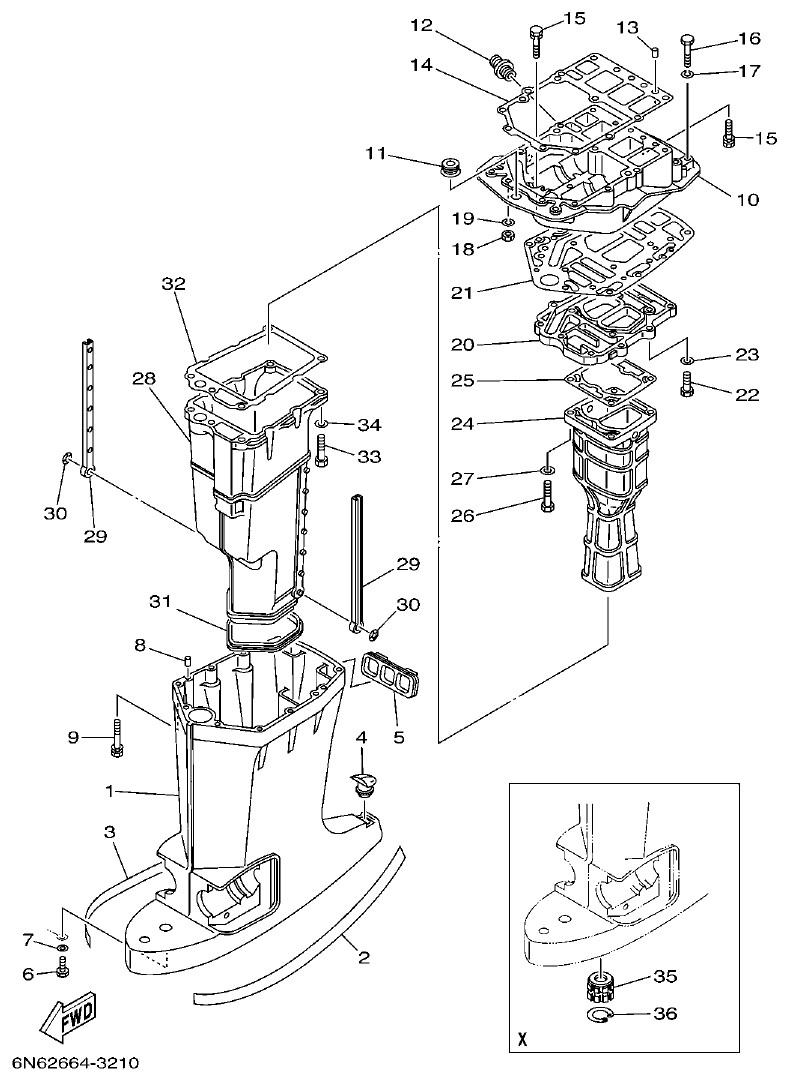Yamaha 115CETO, 130BETO UPPER CASING parts diagram