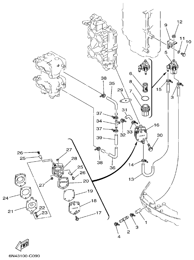 Yamaha 115CETO, 130BETO FUEL 1 parts diagram