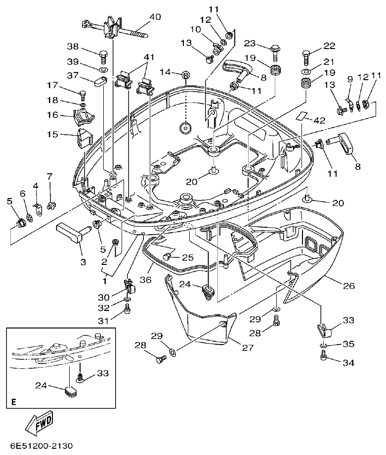 Yamaha 115B, 140B BOTTOM COWLING parts diagram
