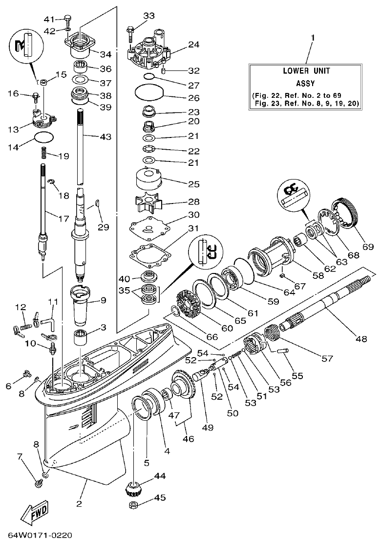 Yamaha 115B, 140B LOWER CASING & DRIVE 1 parts diagram