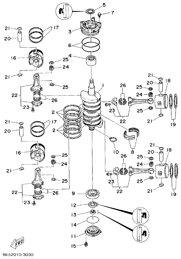 Yamaha 115B, 140B CRANKSHAFT & PISTON parts diagram