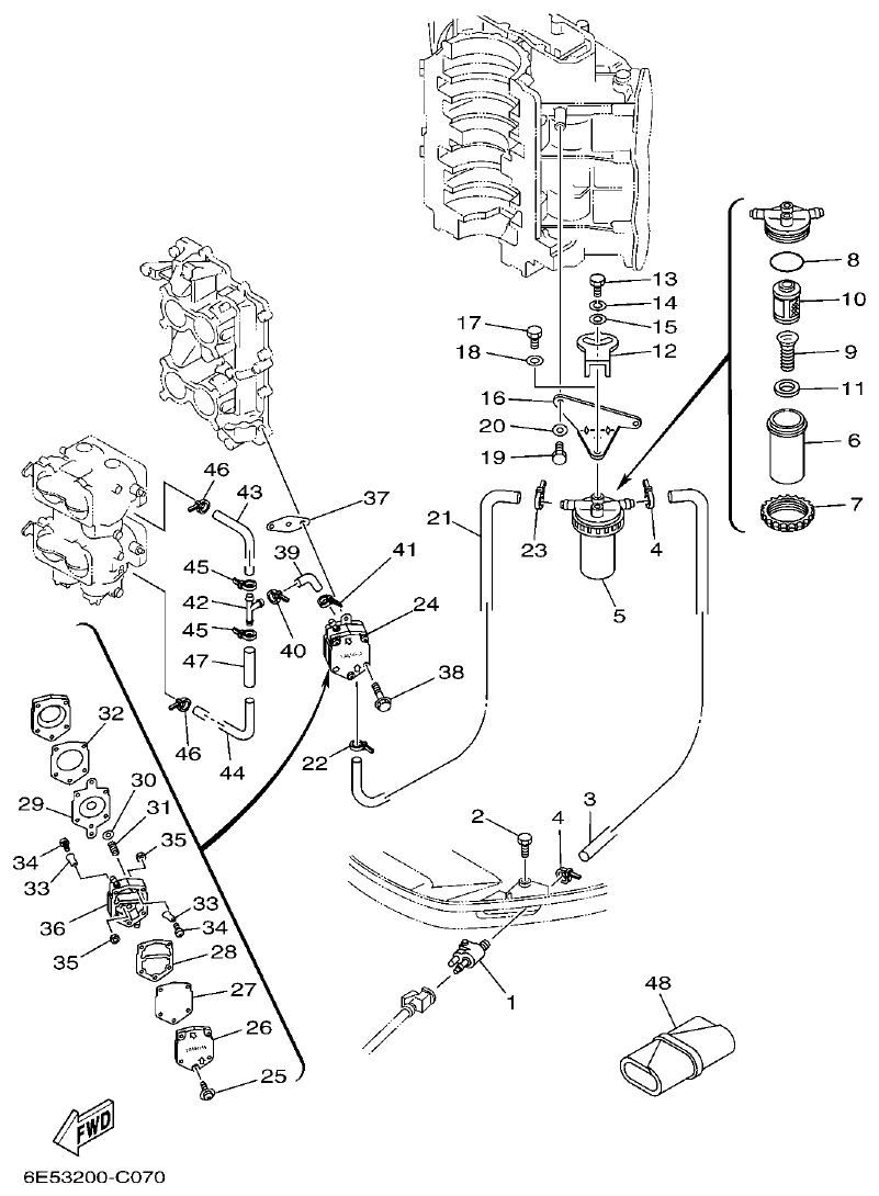 Yamaha 115B, 140B FUEL parts diagram