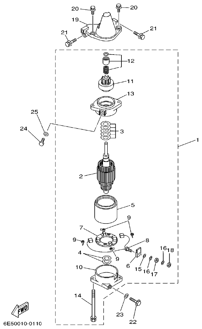 Yamaha L150A, L200A STARTING MOTOR parts diagram