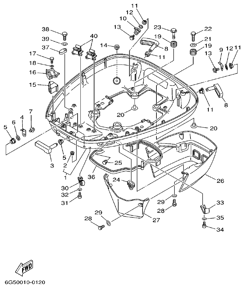 Yamaha L150A, L200A BOTTOM COWLING parts diagram