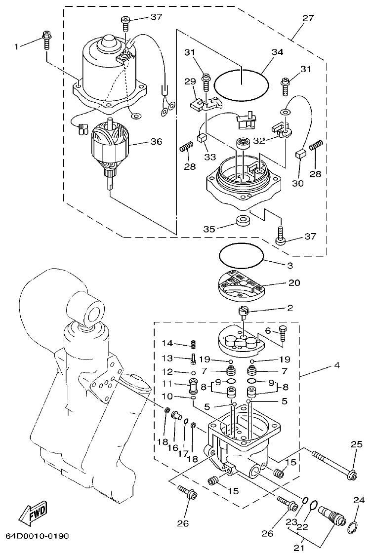 Yamaha L150A, L200A POWER TRIM & TILT ASSY 2 parts diagram