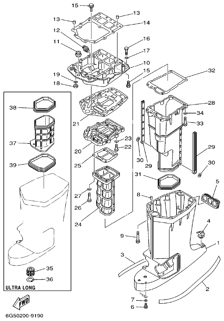 Yamaha L150A, L200A UPPER CASING parts diagram