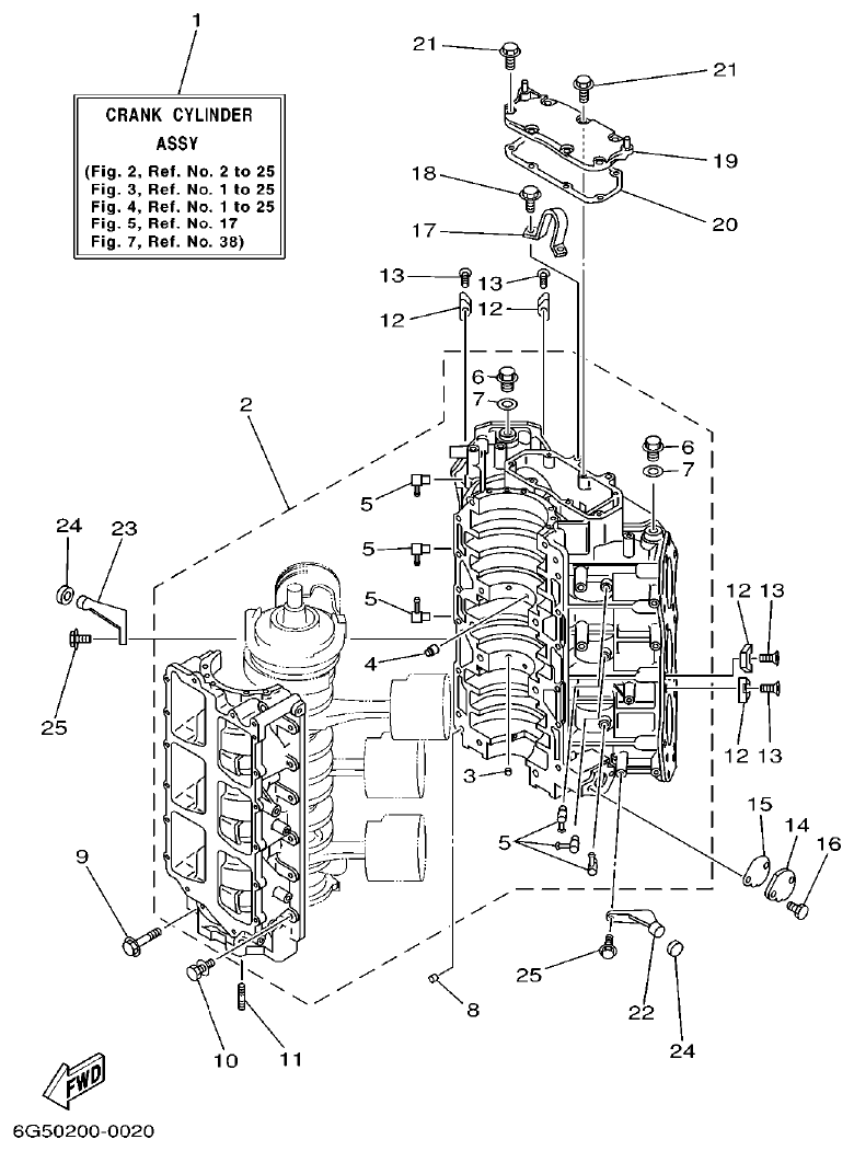 Yamaha L150A, L200A CYLINDER. CRANKCASE 1 parts diagram