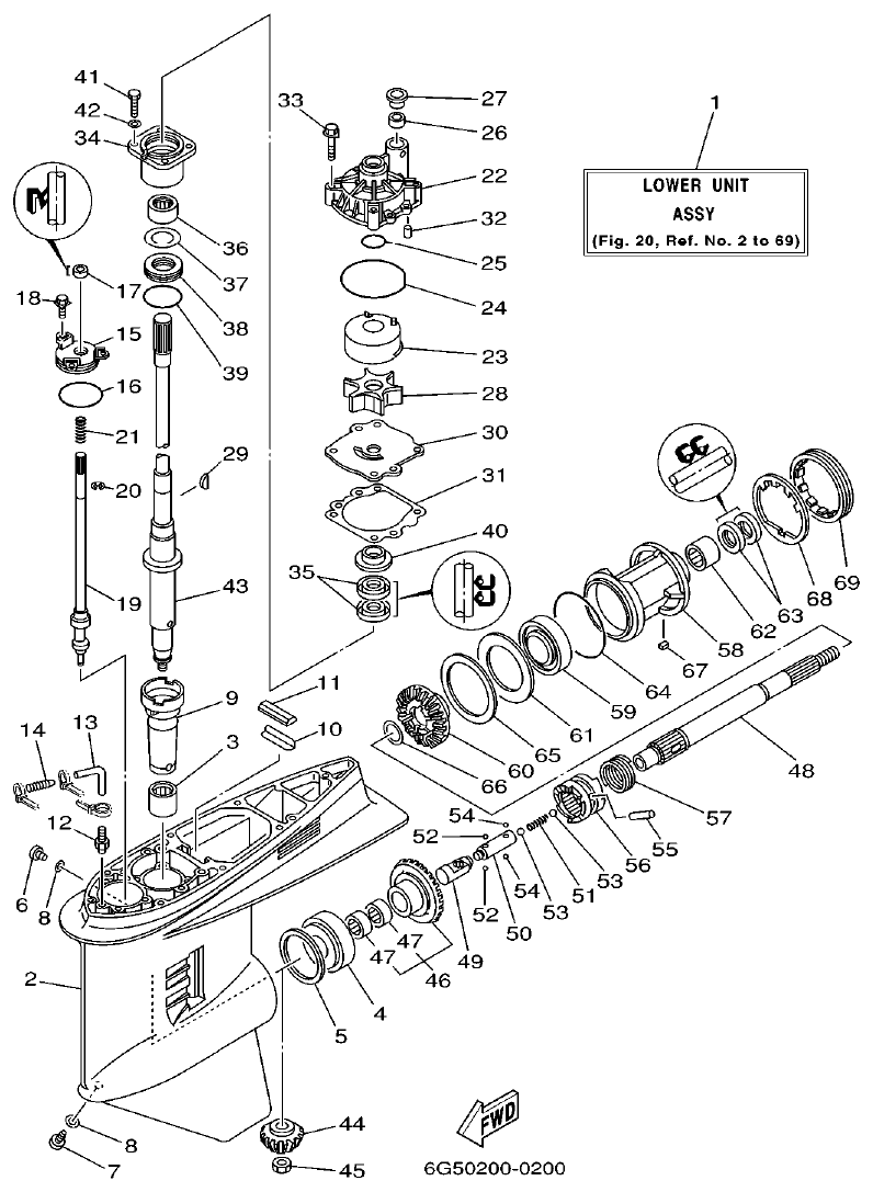 Yamaha L150A, L200A LOWER CASING. DRIVE 1 parts diagram