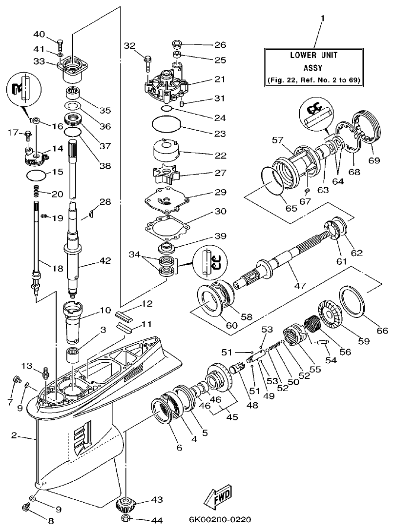 Yamaha L150A, L200A LOWER CASING. DRIVE 3 parts diagram