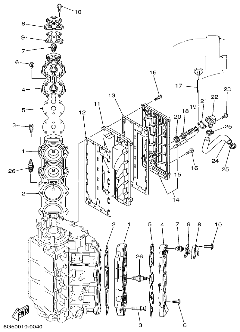 Yamaha L150A, L200A CYLINDER. CRANKCASE 2 parts diagram