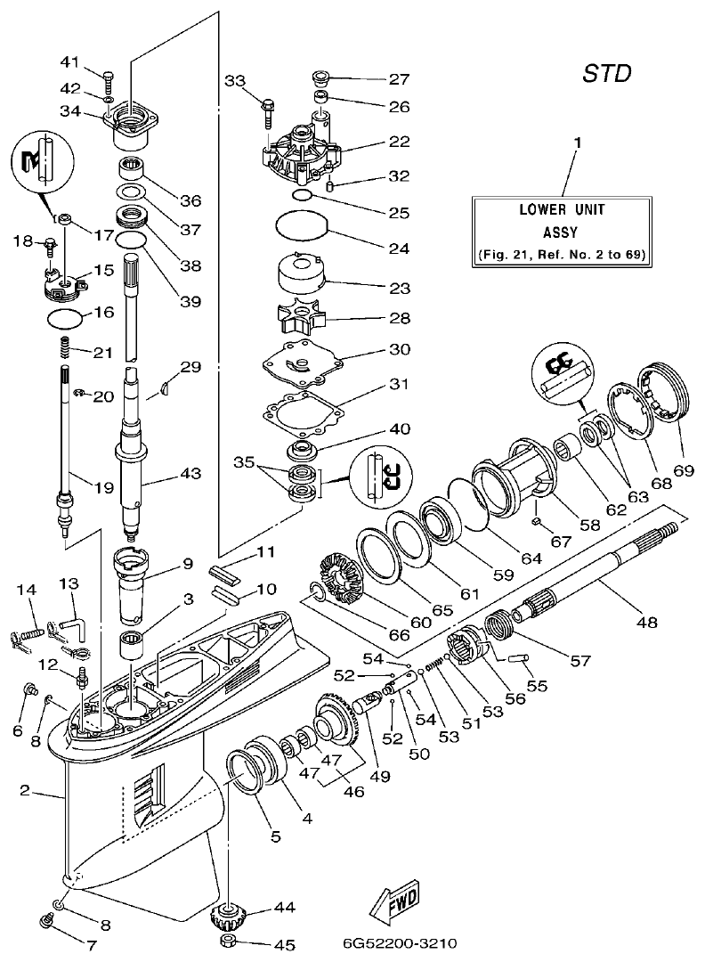 Yamaha 150AET, 175AET, 200AET, L150AET, L200AET LOWER CASING & DRIVE 1 parts diagram
