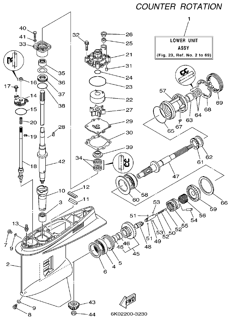 Yamaha 150AET, 175AET, 200AET, L150AET, L200AET LOWER CASING & DRIVE 3 parts diagram