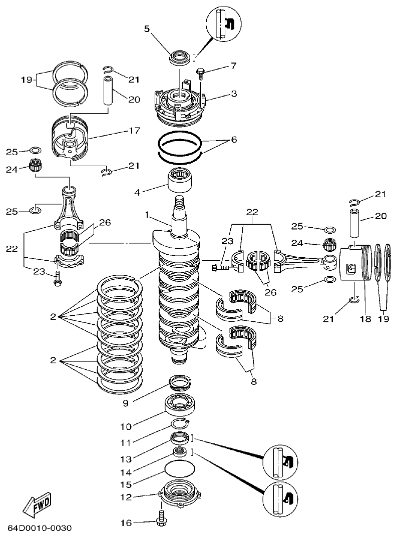 Yamaha A1 CRANKSHAFT. PISTON parts diagram