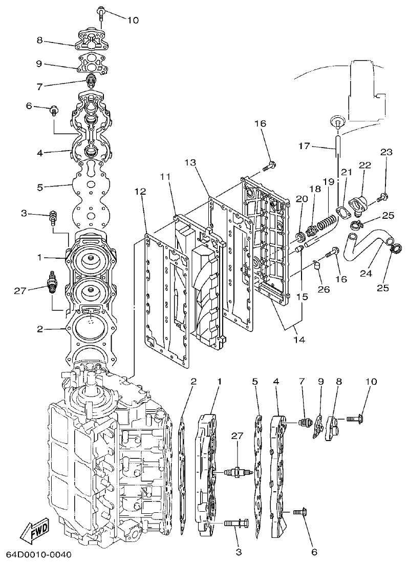 Yamaha A1 CYLINDER. CRANKCASE 2 parts diagram