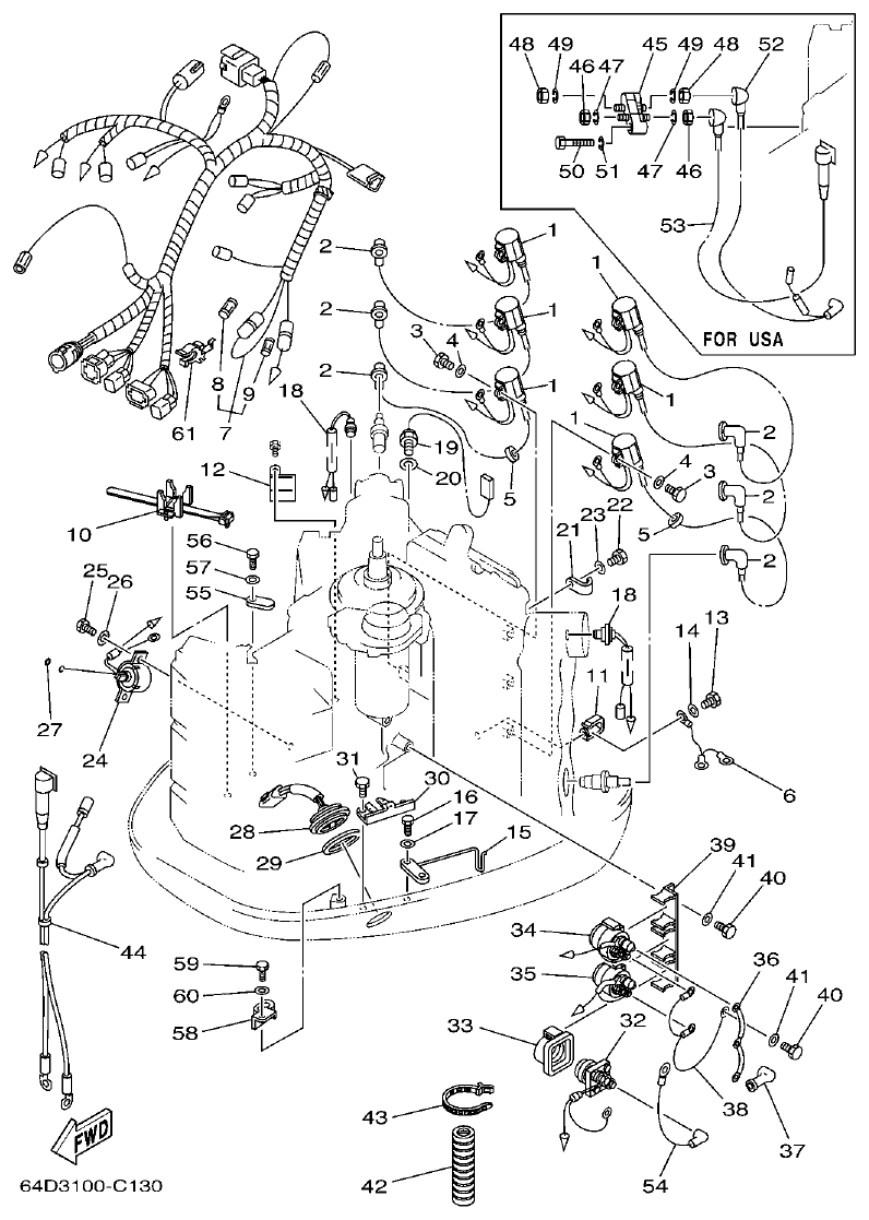 Yamaha 150FETO, 175DETO, L150FETO ELECTRICAL 2 parts diagram