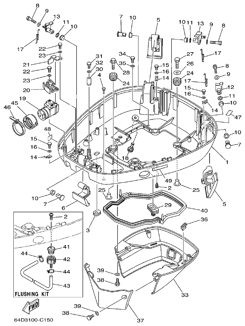 Yamaha 150FETO, 175DETO, L150FETO BOTTOM COWLING parts diagram