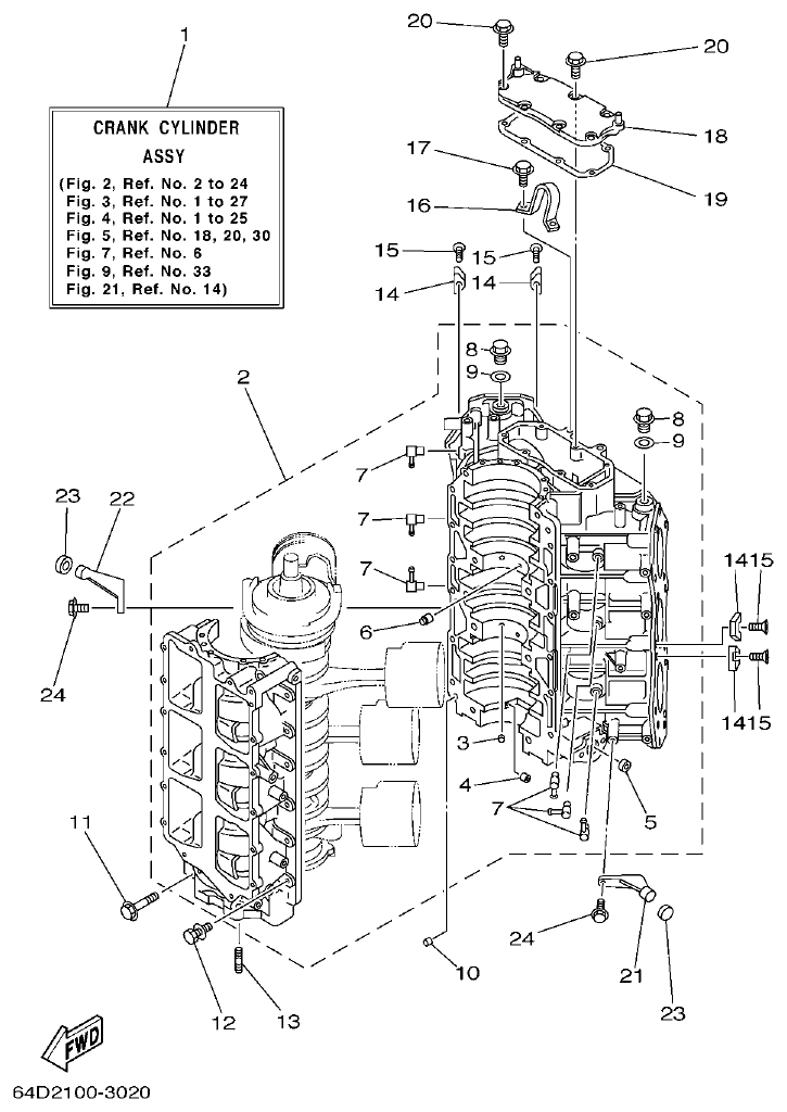 Yamaha 150FETO, 175DETO, L150FETO CYLINDER. CRANKCASE 1 parts diagram