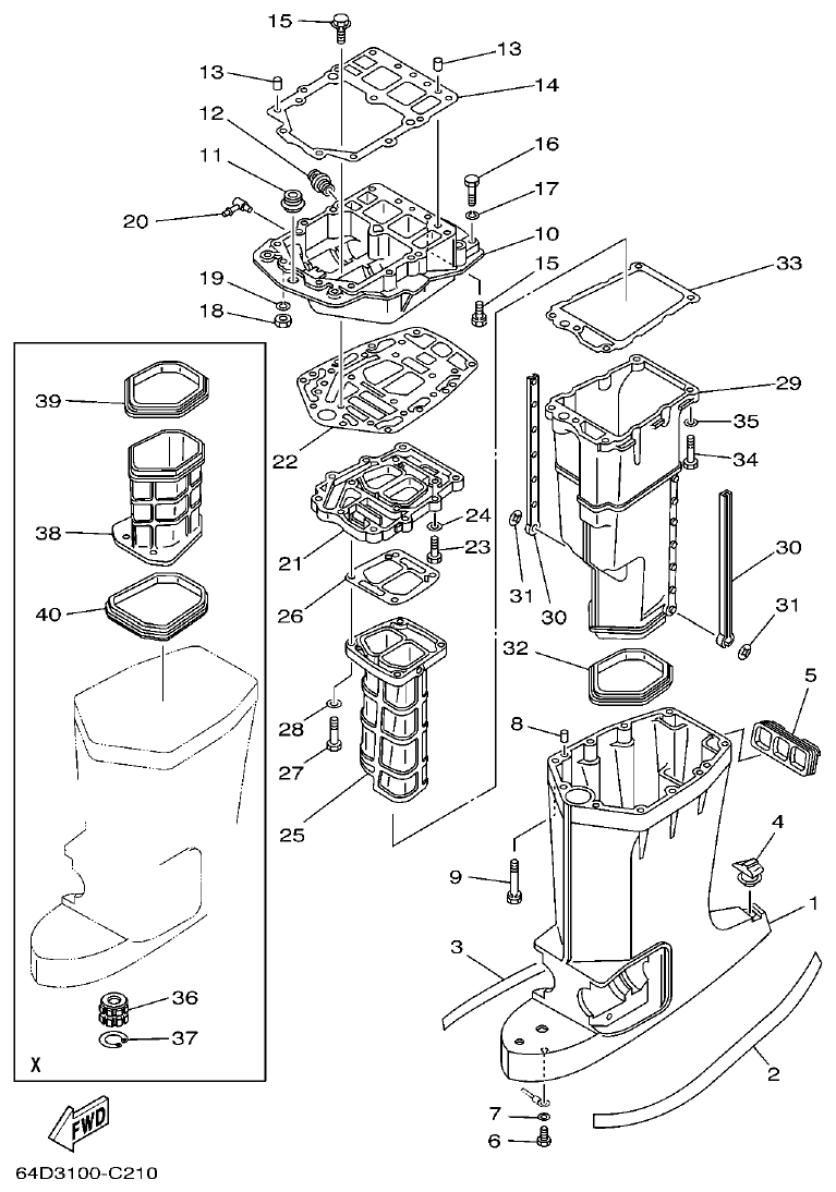 Yamaha 150FETO, 175DETO, L150FETO UPPER CASING parts diagram