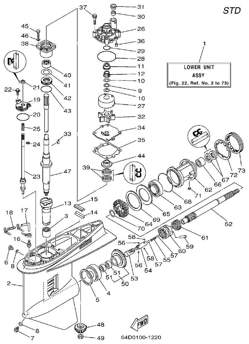 Yamaha 150FETO, 175DETO, L150FETO LOWER CASING. DRIVE 1 parts diagram