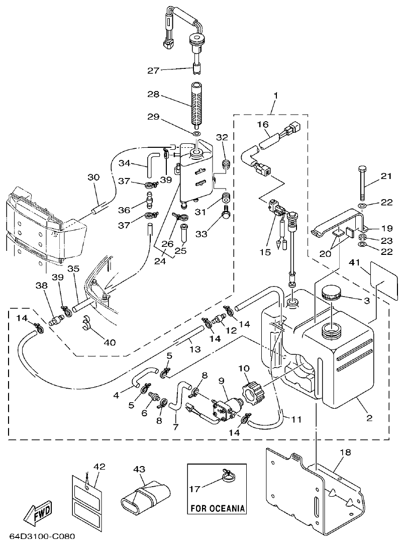 Yamaha 150FETO, 175DETO, L150FETO OIL TANK parts diagram